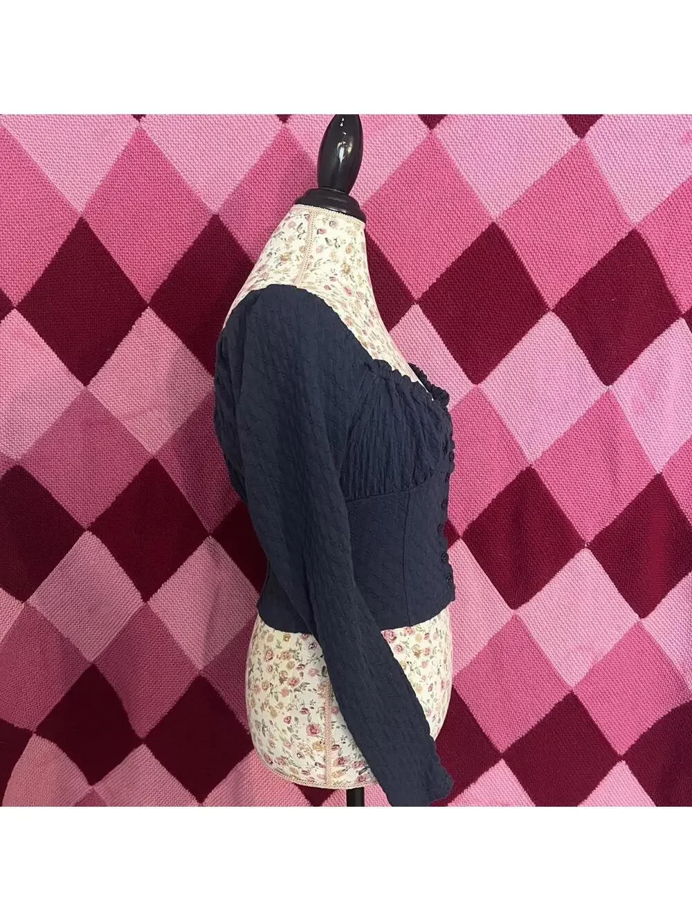 navy longsleeve milkmaid style top